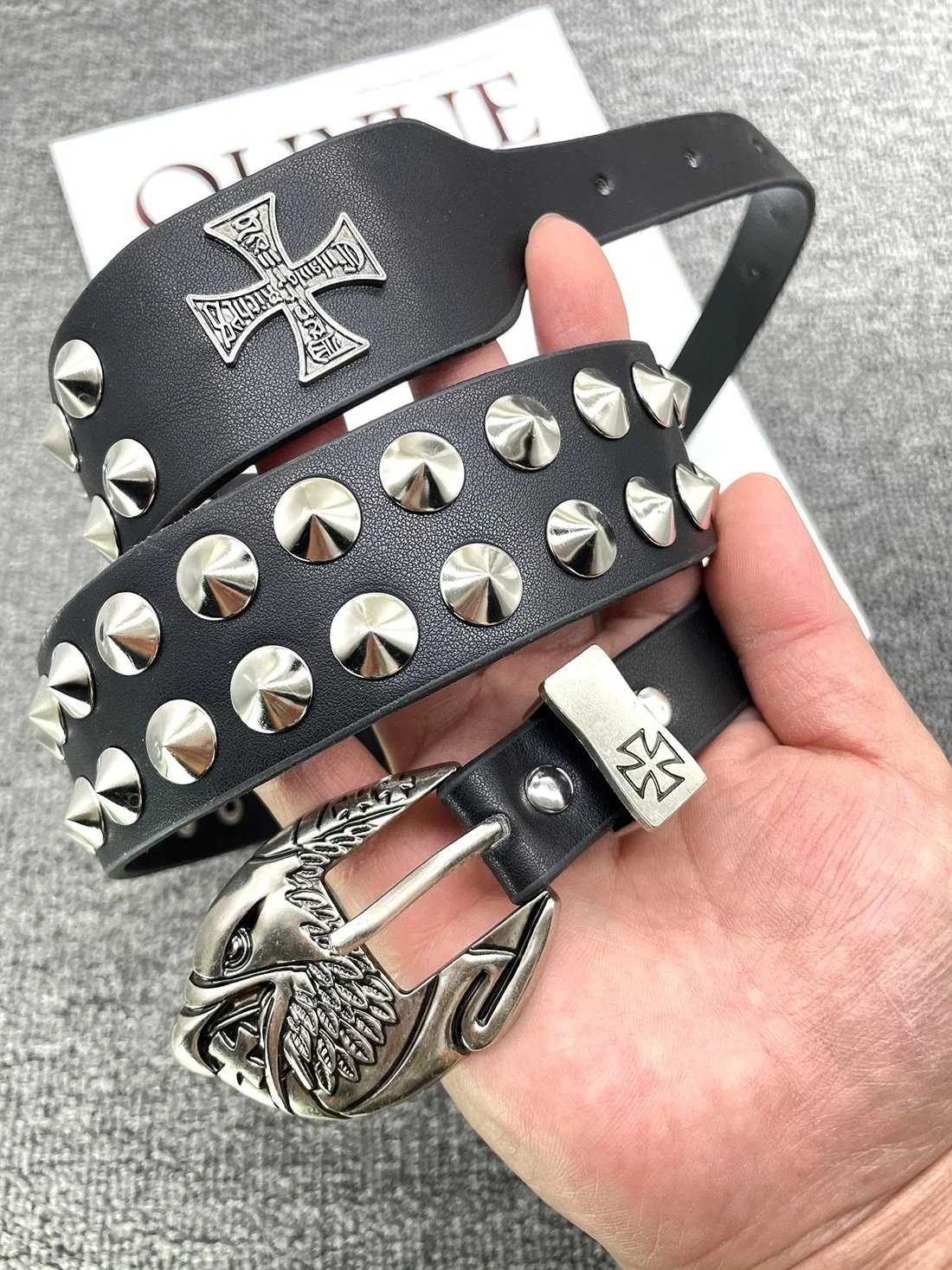 Chrome Hearts x Foshan Ouyue Shangpin White Embossed Leather Belt with Gold Filigree Buckle - 38