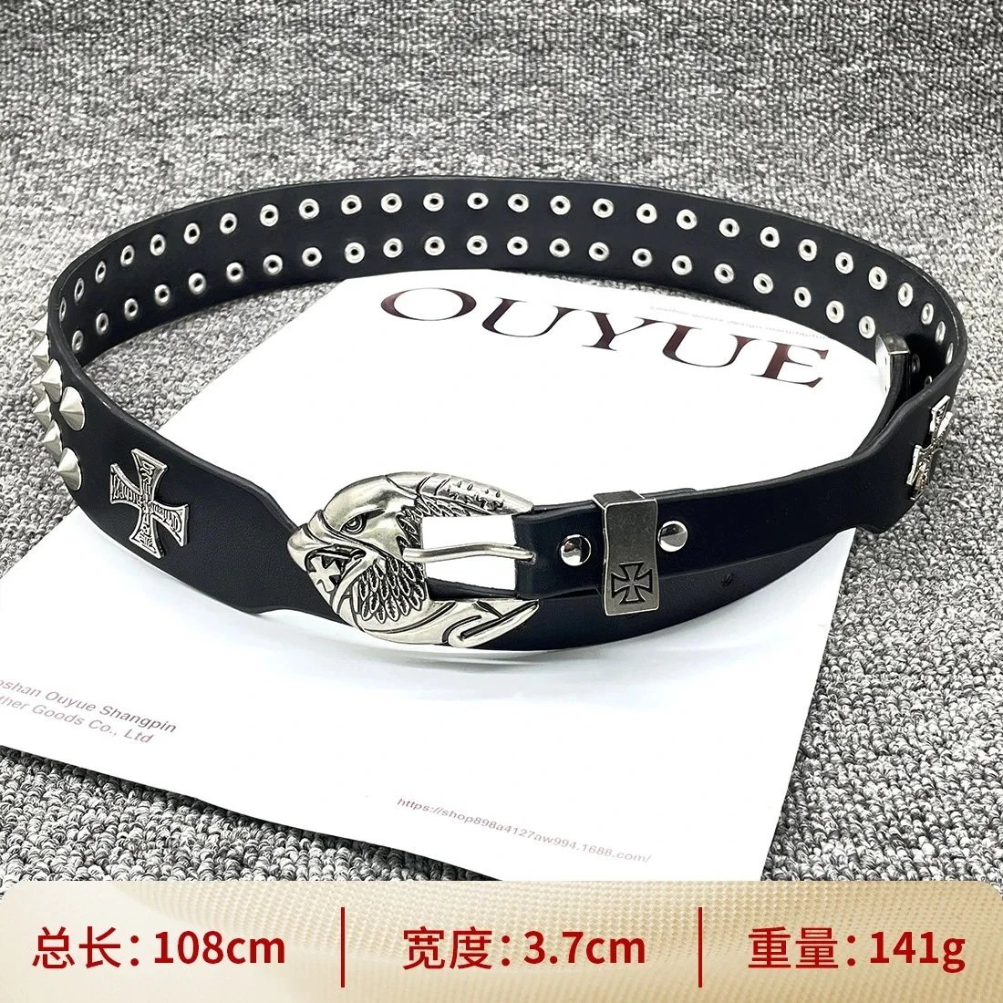 Chrome Hearts x Foshan Ouyue Shangpin White Embossed Leather Belt with Gold Filigree Buckle - 37