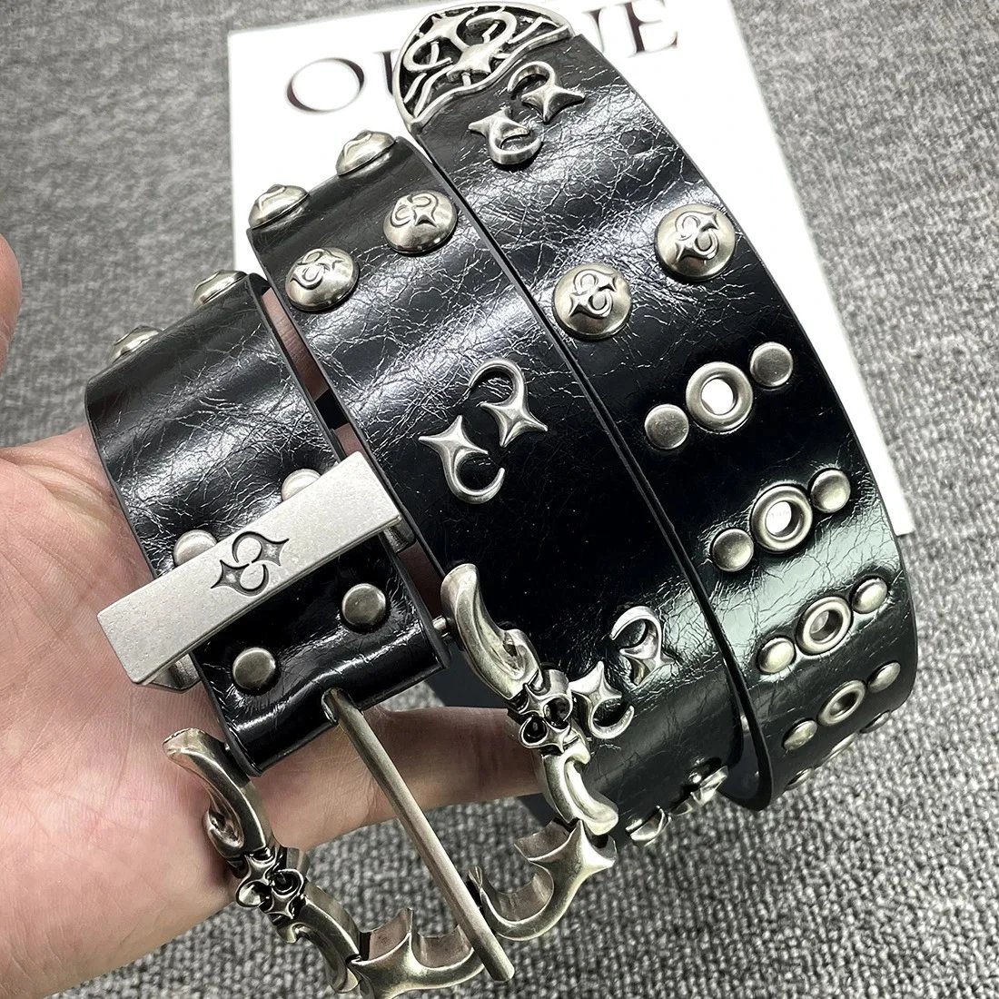 Chrome Hearts x Foshan Ouyue Shangpin White Embossed Leather Belt with Gold Filigree Buckle - 29