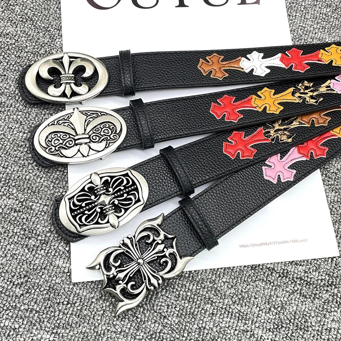 Chrome Hearts x Foshan Ouyue Shangpin White Embossed Leather Belt with Gold Filigree Buckle - 24