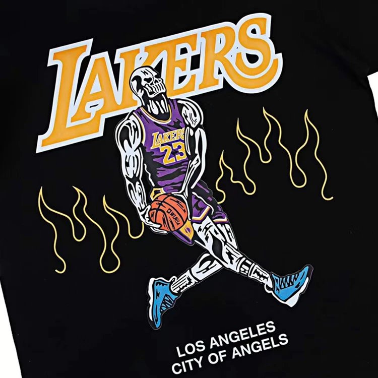 Warren Lotas Black Lakers Flame Skull Basketball Tee