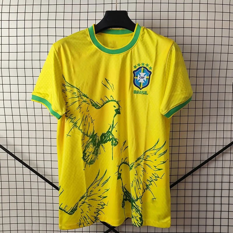 CBF Brazil National Team 2022 Away Jersey White with Yellow-Green Sparrow Graphic - 18