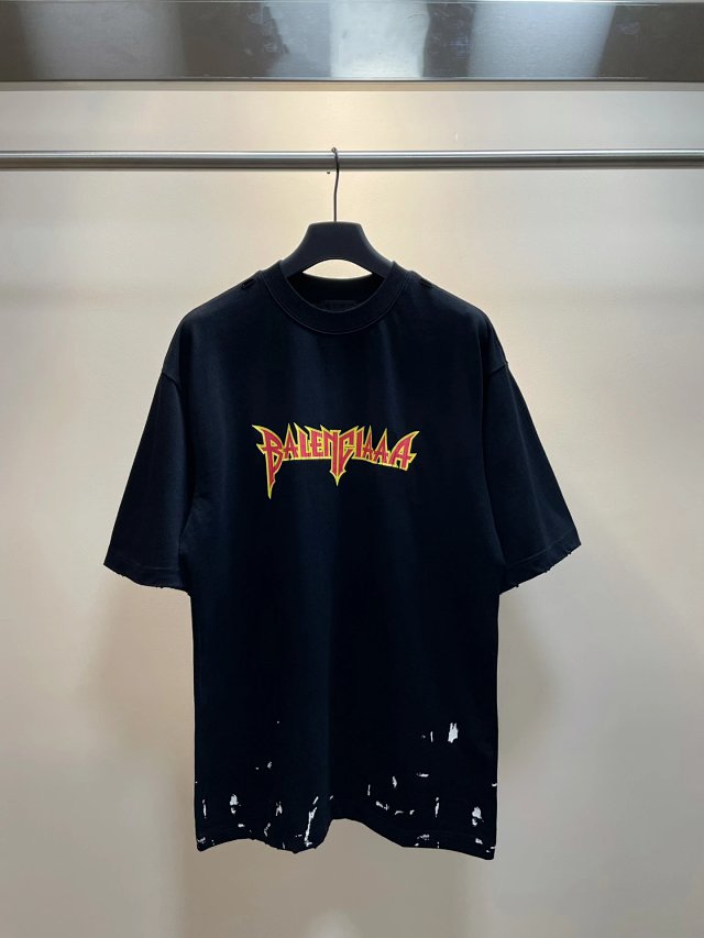 Balenciaga Black Logo Cotton Unisex Street T-Shirt
