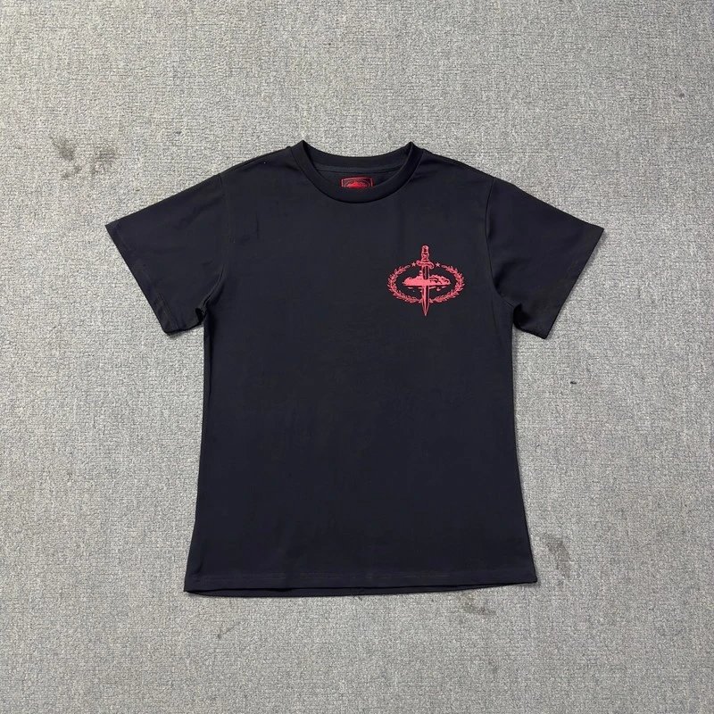Corteiz Black Cotton Crew Neck Unisex T-Shirt Red Logo