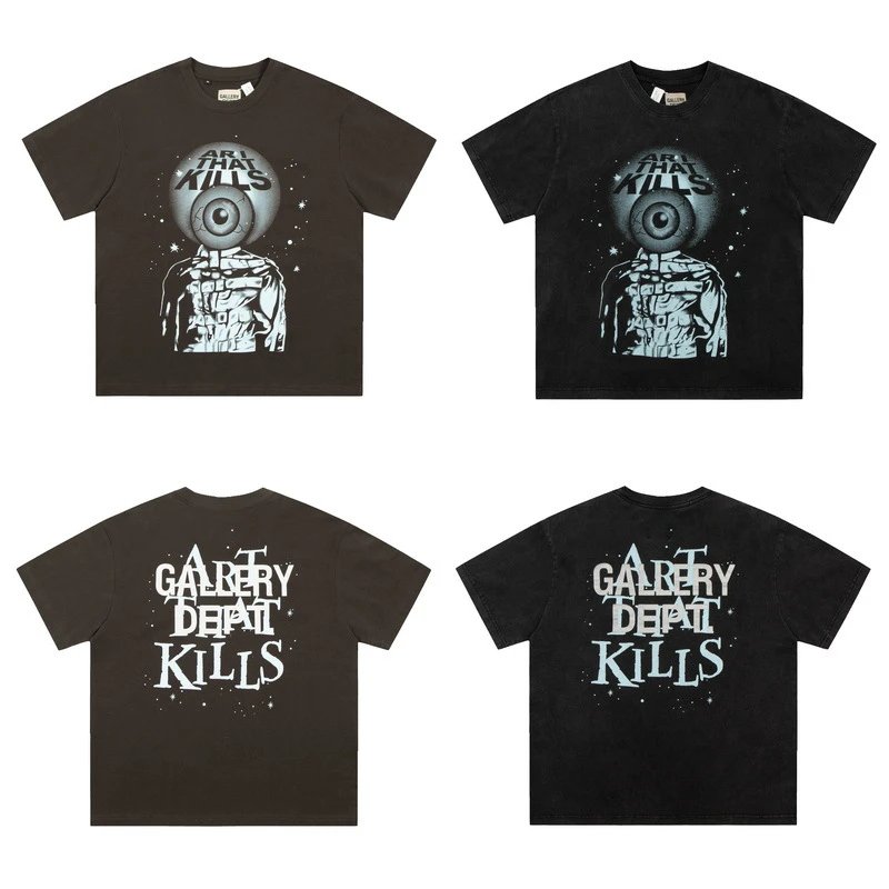 Gallery Dept I Am Sad I Miss My Friends Black Acid Wash T-Shirt - 2