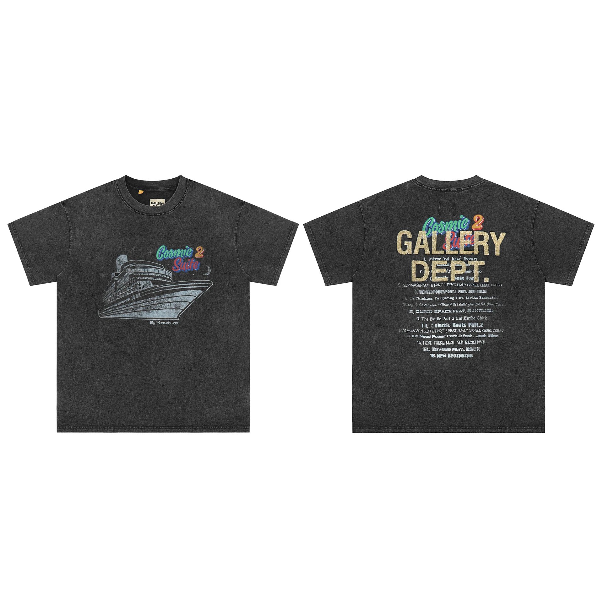 Gallery Dept I Am Sad I Miss My Friends Black Acid Wash T-Shirt - 5