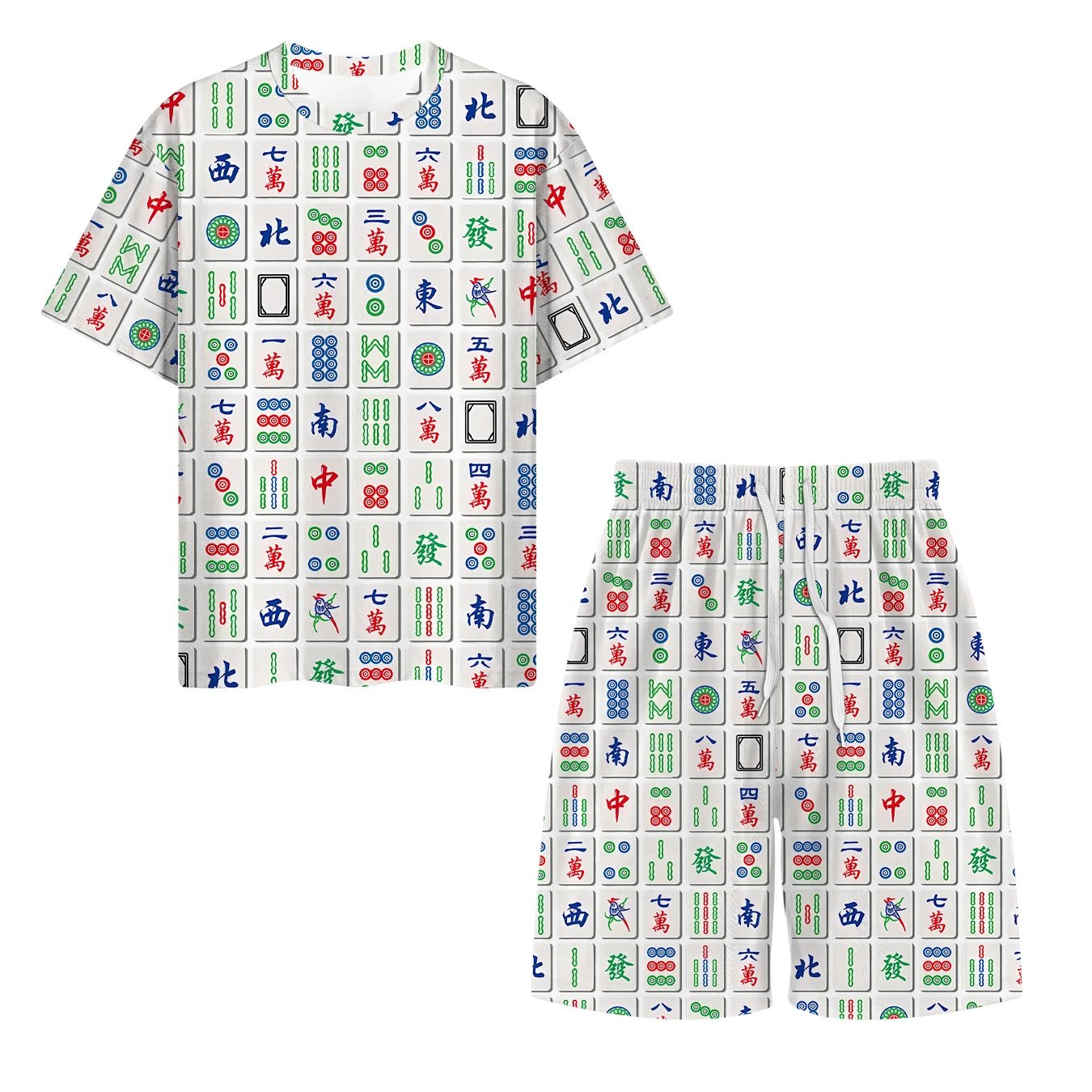 White Mahjong Short Sleeve Set