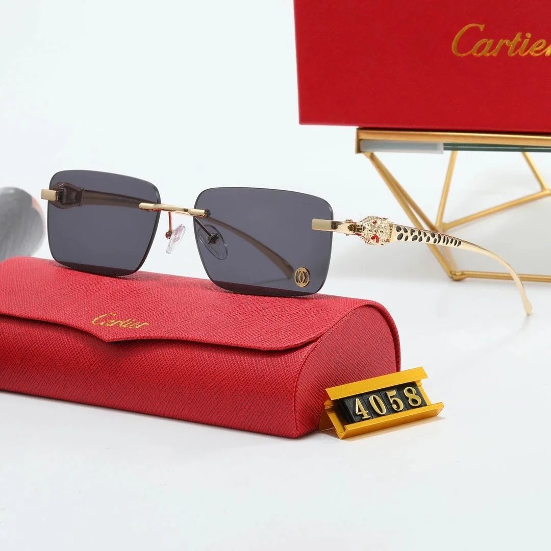 Cartier Santos de Cartier Rimless Sunglasses Gold Frame Black Lenses - 15
