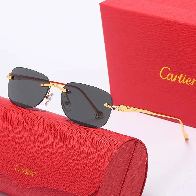 Cartier Santos de Cartier Rimless Sunglasses Gold Frame Black Lenses - 12