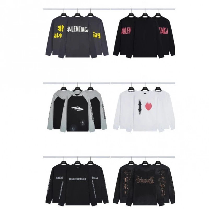 High Quality Cross-border B Brand Fall Winter New Love Heart Distressed Letter Print Long Sleeve T-Shirt