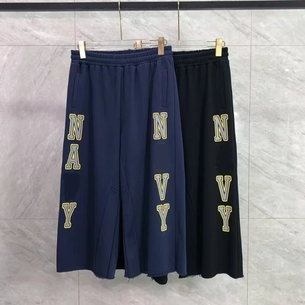 26SS European & American High-Street Hip-Hop 360gsm Letter Print Fleece Bermuda Shorts Unisex Trendy Casual Shorts