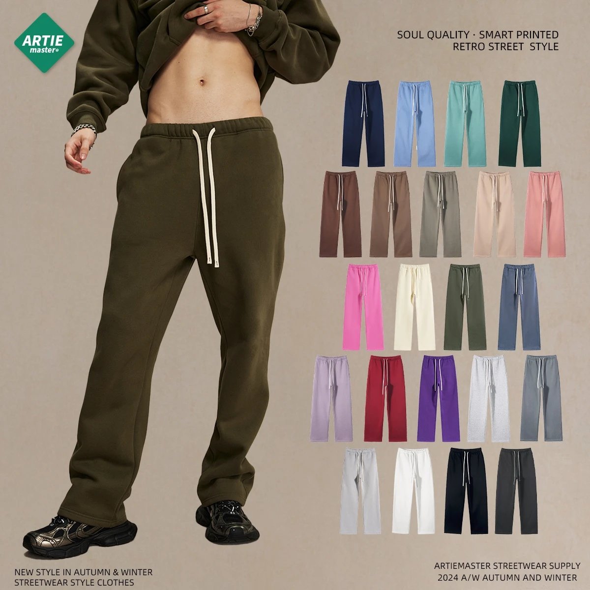 2026 Fall/Winter New 350g Heavyweight Straight-Leg Fleece-Lined Solid Color Men's Pants Loose Casual Sports Trousers