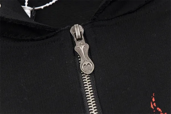 Design Streetwear Dragon Print Studded Hoodie Black - 19