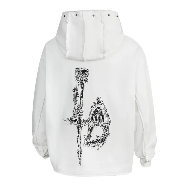 Design Streetwear Dragon Print Studded Hoodie Black - 11