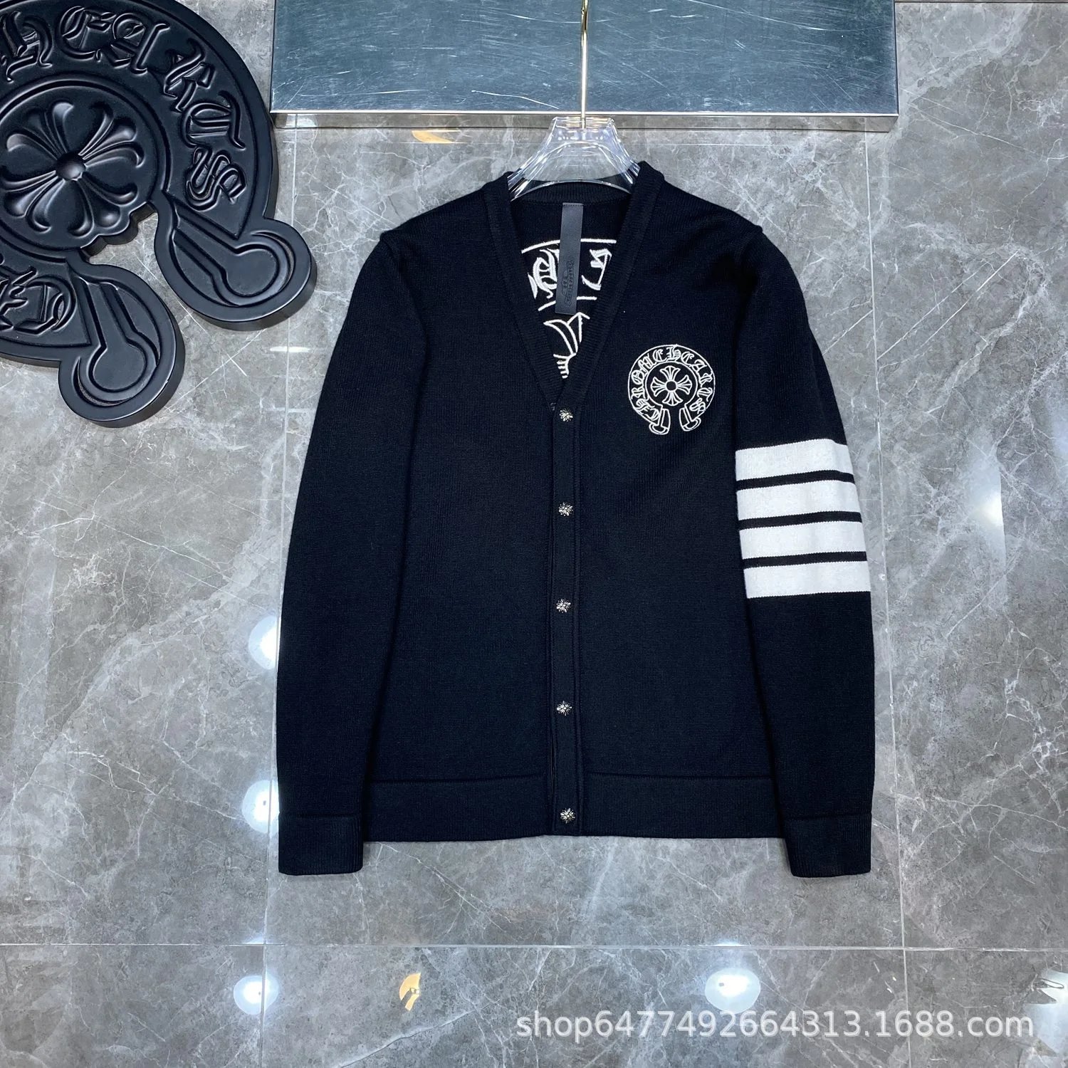 Knit Cardigan with Sanskrit Embroidery