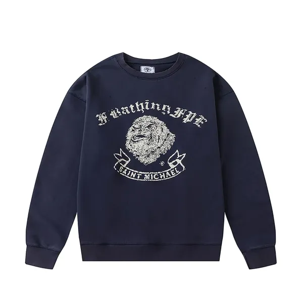 A Bathing Ape Saint Michael Graphic Hoodie Navy - 1