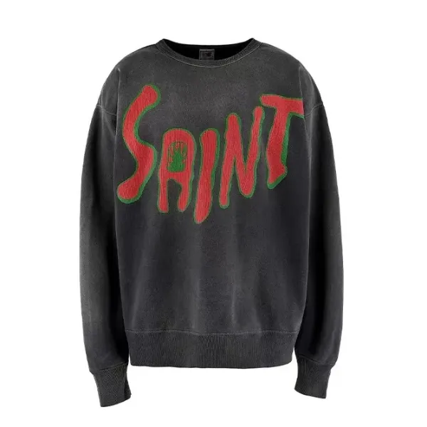 Saint Laurent Saint Graphic Print Distressed Black Hoodie - 1