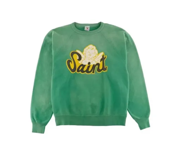 Saint Laurent Saint Angel Graphic Velvet Sweatshirt Green - 1