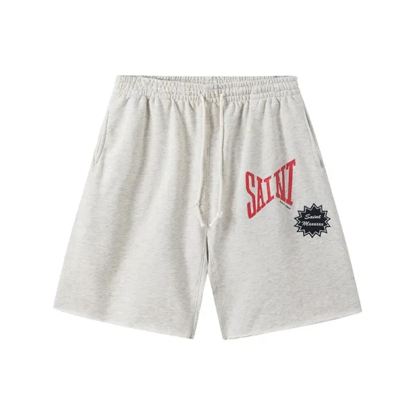 Saint Laurent Saint Logo Print Heather Gray Sweat Shorts - 1