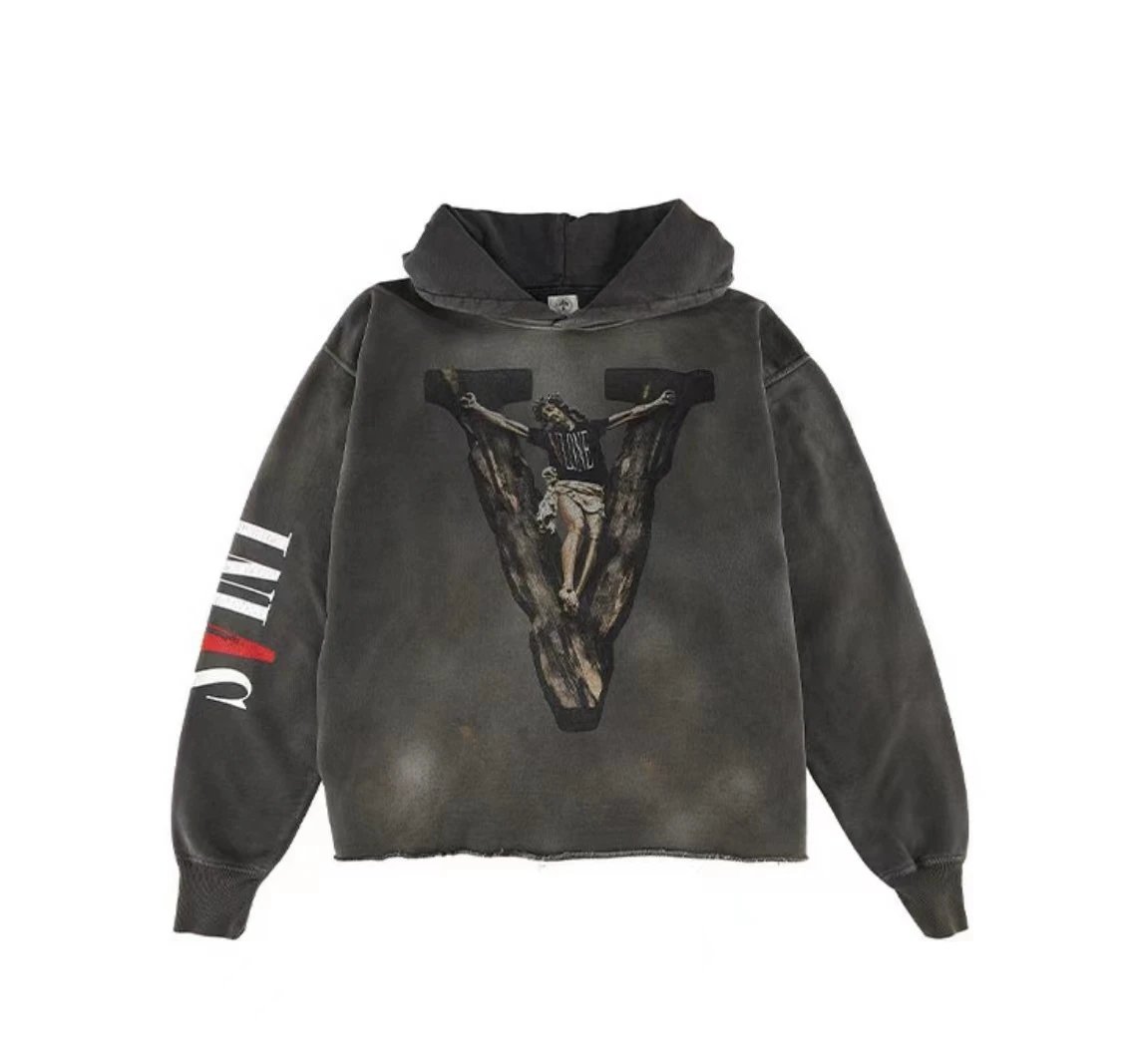 Versace VLogo Crucifix Distressed Hoodie Black - 1