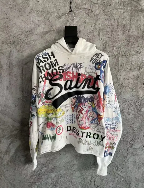 Saint Laurent x Custom Graffiti Hoodie White Multicolor Hoodie - 1