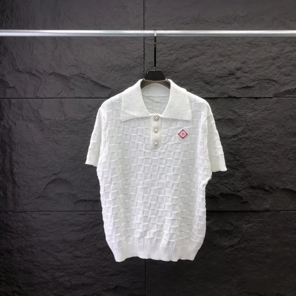 Unidentified Brand Checker Knit Polo Shirt in White and Green - 2
