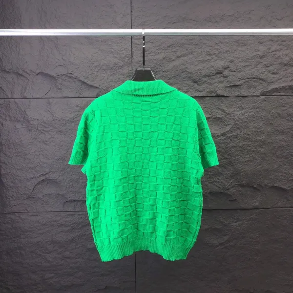 Unidentified Brand Checker Knit Polo Shirt in White and Green - 9