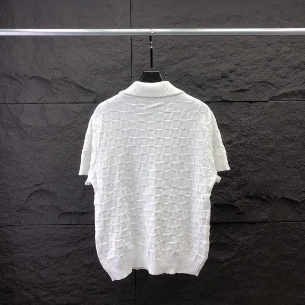 Unidentified Brand Checker Knit Polo Shirt in White and Green - 8