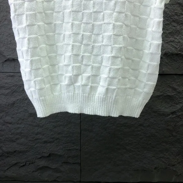 Unidentified Brand Checker Knit Polo Shirt in White and Green - 7