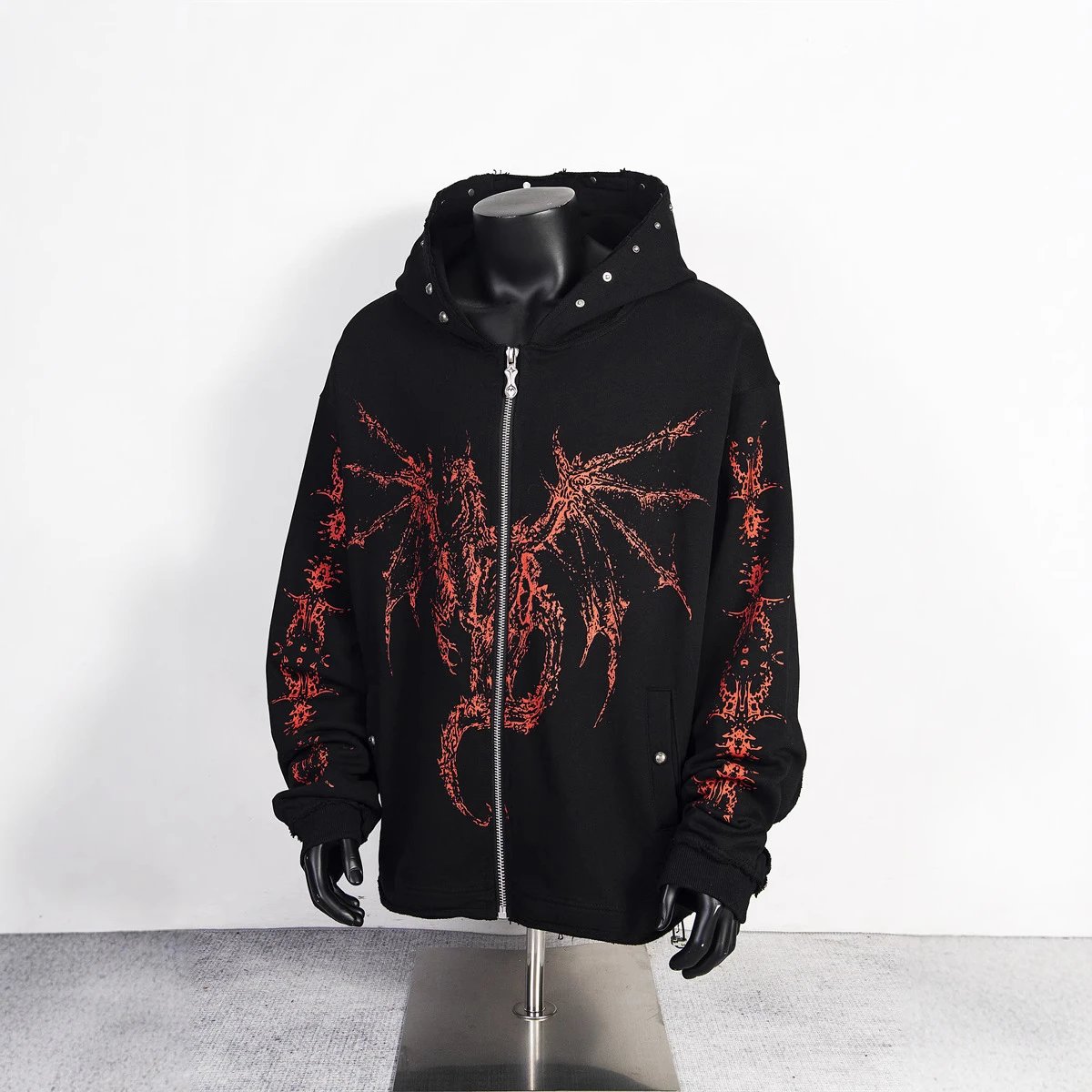 Black Gothic Dragon Print Hoodie [2 styles]