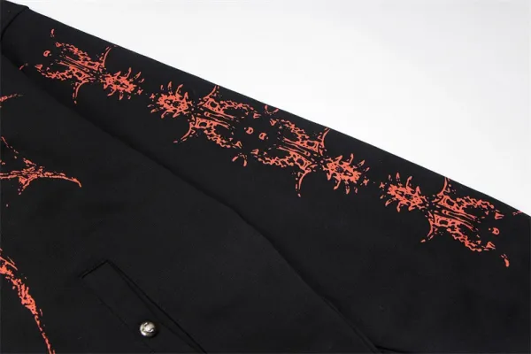 Design Streetwear Dragon Print Studded Hoodie Black - 12