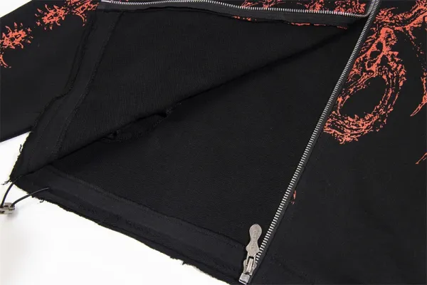 Design Streetwear Dragon Print Studded Hoodie Black - 17