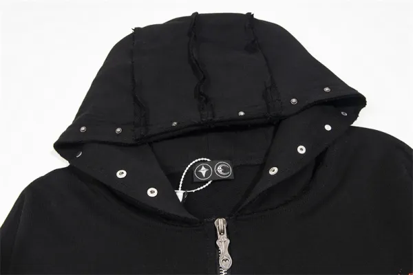 Design Streetwear Dragon Print Studded Hoodie Black - 13