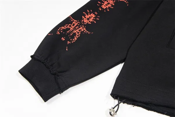 Design Streetwear Dragon Print Studded Hoodie Black - 22
