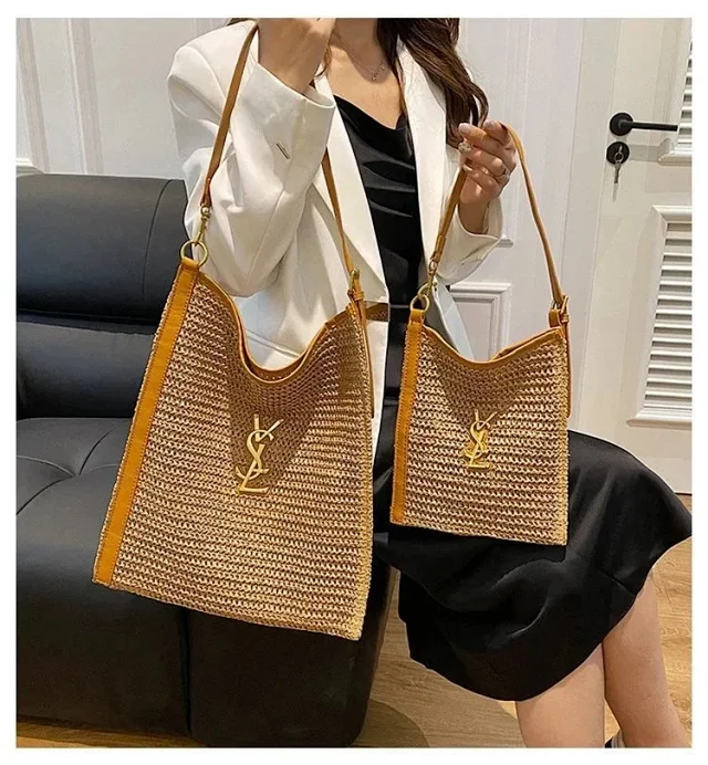 Saint Laurent Shoulder Bags Woven Straw Bag with YSL Logo Hardware product detail image 2