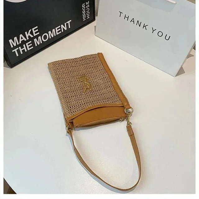 Saint Laurent Shoulder Bags Woven Straw Bag with YSL Logo Hardware product detail image 1