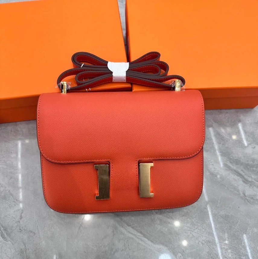Unbranded Crossbody Bags Flap bag with H-shaped clasp — Orange (gold buckle)