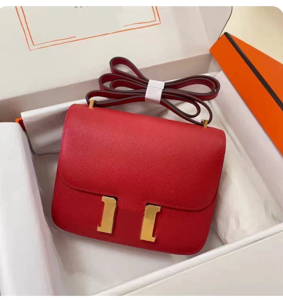 Unbranded Crossbody Bags Flap bag with H-shaped clasp — Red (gold buckle)