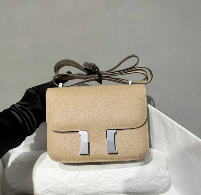 Unbranded Crossbody Bags Flap bag with H-shaped clasp — Milk tea color (silver buckle)