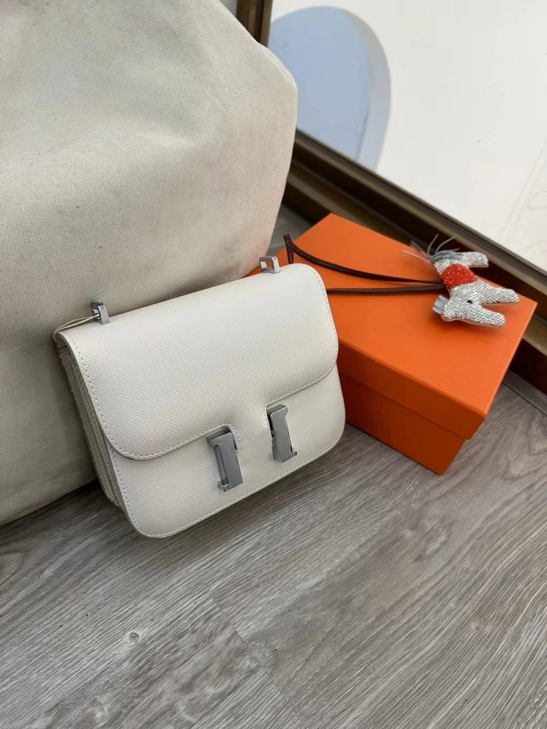 Unbranded Crossbody Bags Flap bag with H-shaped clasp — Milkshake White (Silver Button)