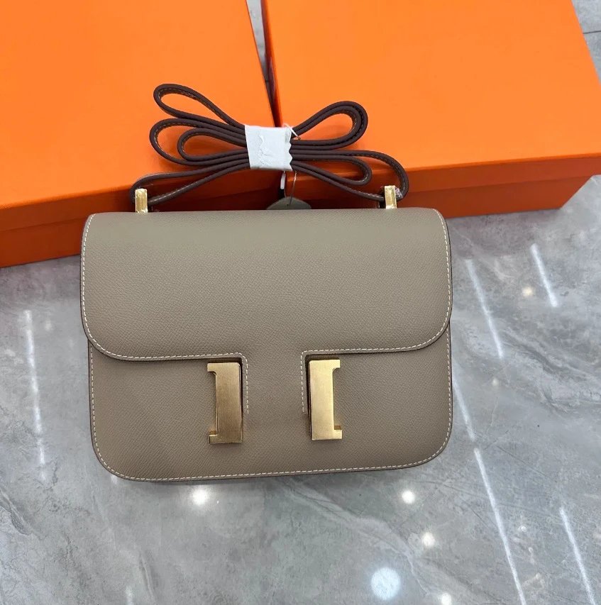 Unbranded Crossbody Bags Flap bag with H-shaped clasp — Elephant Ash (Gold Buckle)