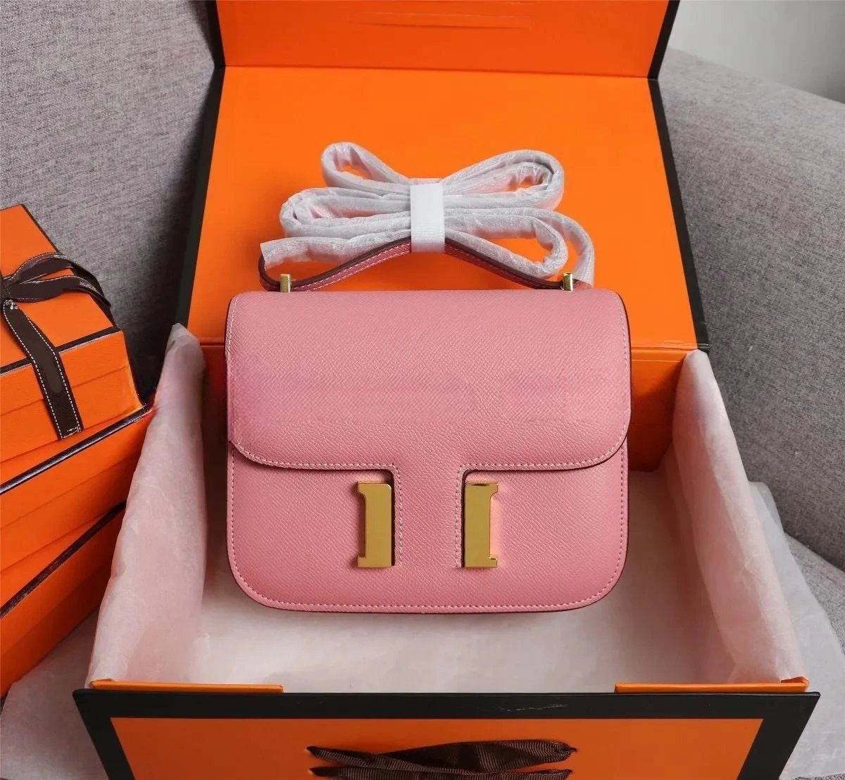 Unbranded Crossbody Bags Flap bag with H-shaped clasp — Pink (milkshake powder) (gold buckle)