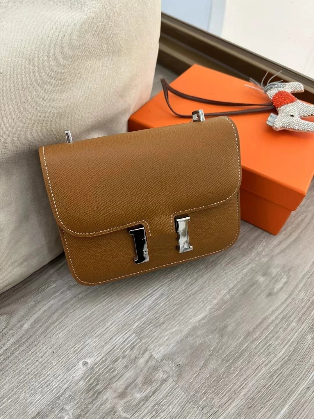 Unbranded Crossbody Bags Flap bag with H-shaped clasp — Brown (silver buckle)