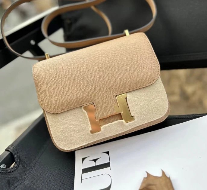 Unbranded Crossbody Bags Flap bag with H-shaped clasp — Milk tea color (gold buckle)