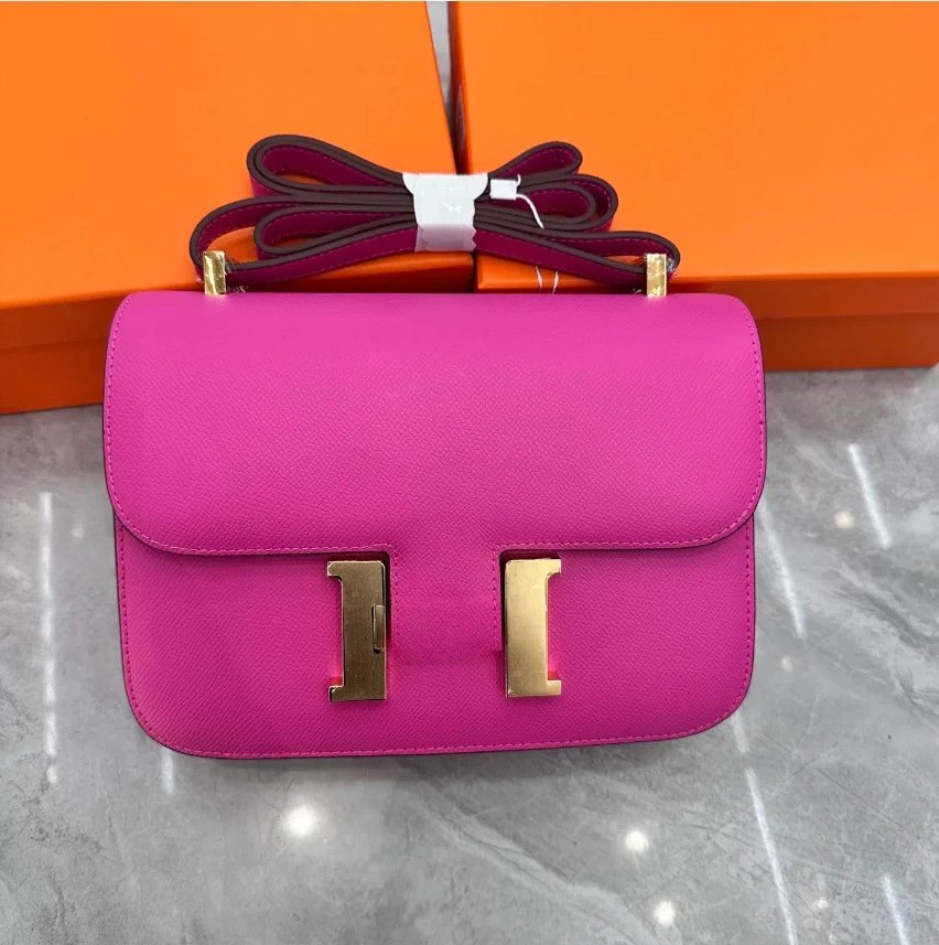 Unbranded Crossbody Bags Flap bag with H-shaped clasp — Rose red (gold buckle)