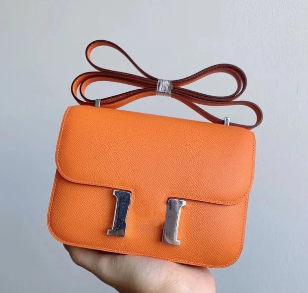 Unbranded Crossbody Bags Flap bag with H-shaped clasp — Orange (silver buckle)