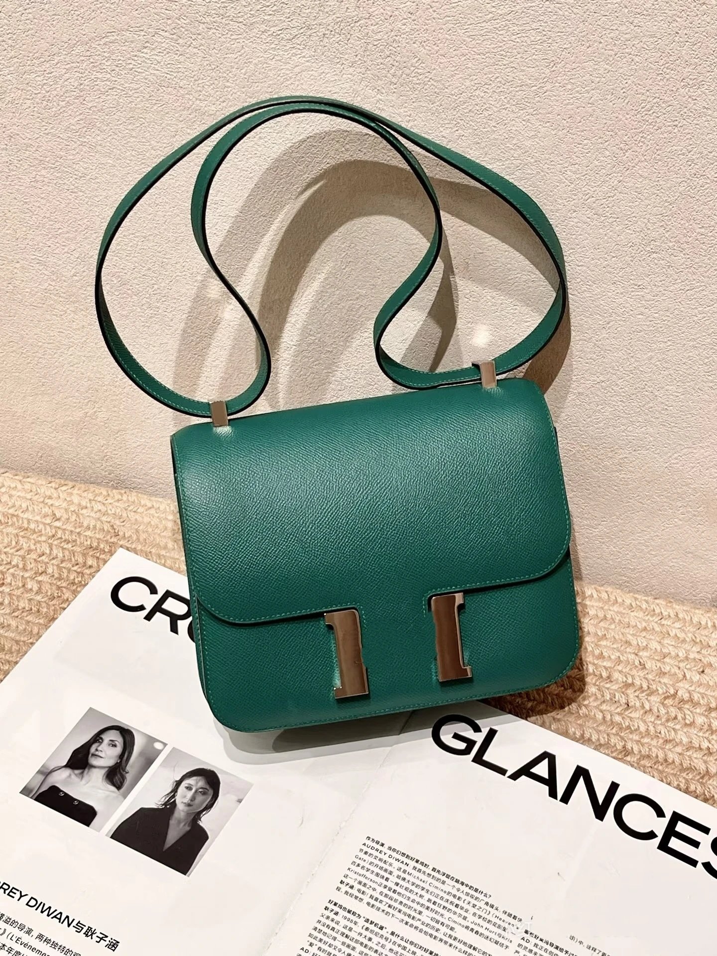 Unbranded Crossbody Bags Flap bag with H-shaped clasp — Dark green (gold buckle)