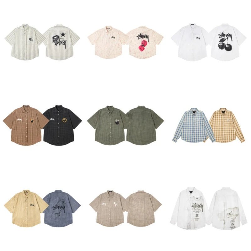 Stu classic striped printed lapel casual men's and women's short sleeved shirt