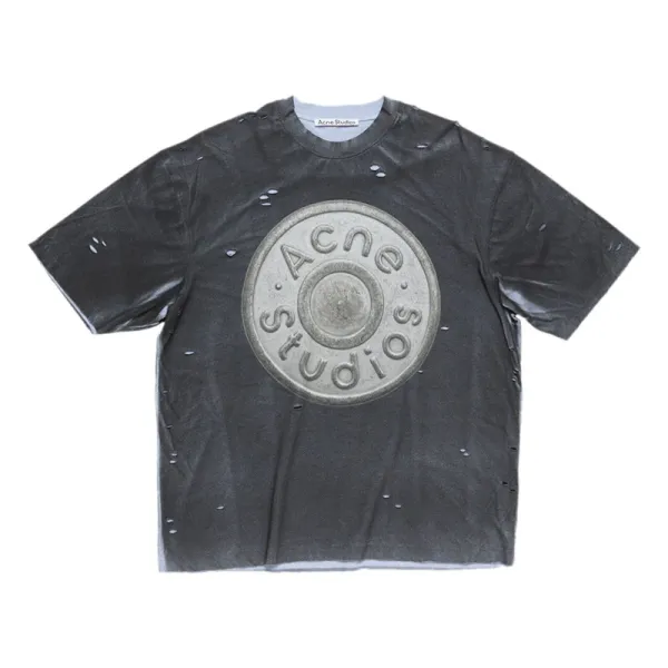 Acne Studios Coin Logo Distressed T-Shirt Black - 1