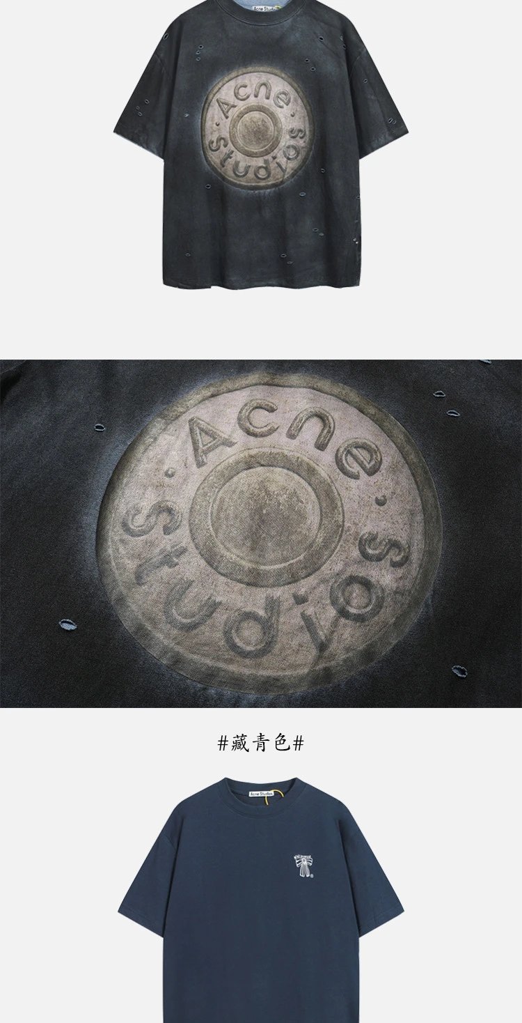Acne Studios Distressed Logo T-Shirt Navy - 23
